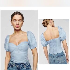 Reformation Sky Blue Puff Sleeve Blouse